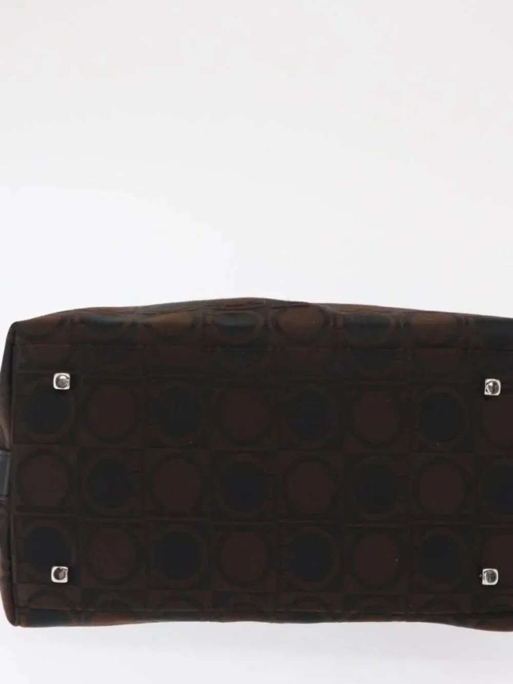 Salvatore Ferragamo Gancini Shoulder Bag Nylon Brown Silver Auth BA9517